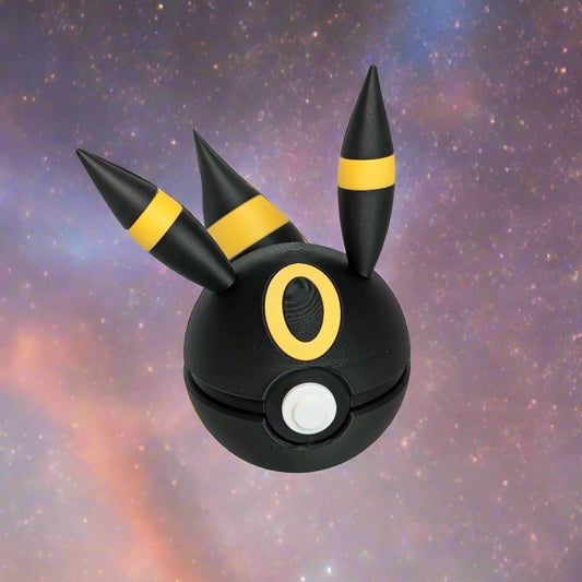 Front on image of an Umbreon Inspired Pokeball Replica